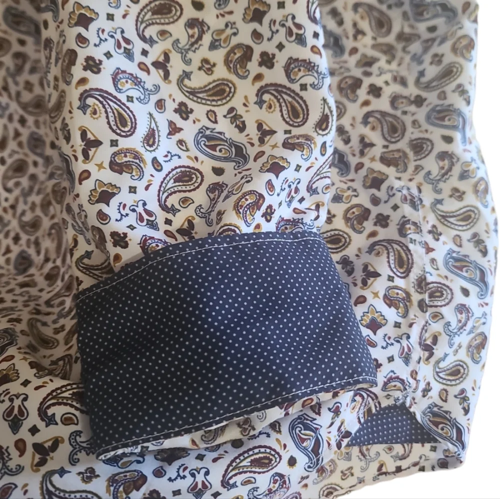 Men's Paisley Dress Shirt - White and Brown - 3XL - Picture 6 of 12